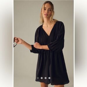 Velvet by Graham & Spencer Black Erin V Neck Dress Small Cotton Silk $249